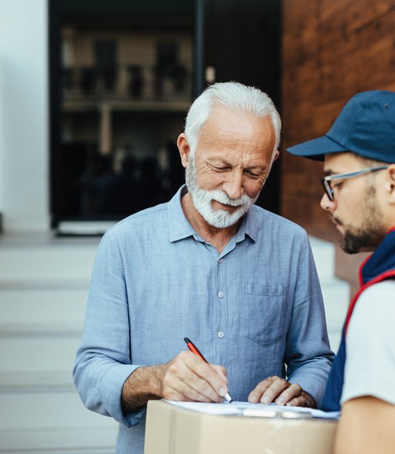 Customer signing delivery